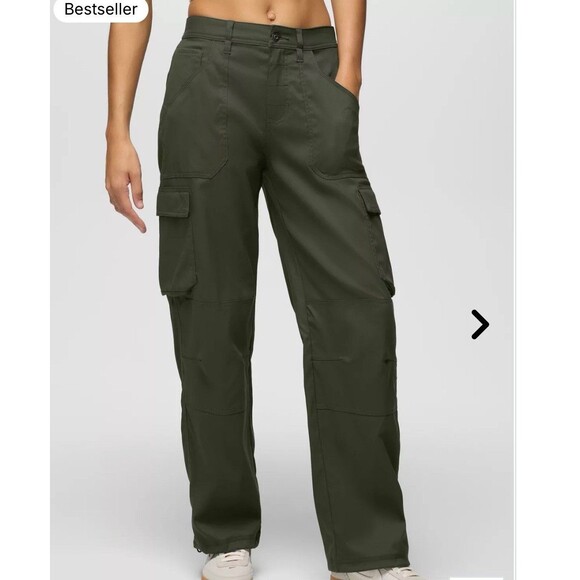 prAna NEW Stretch Zion Cargo Pant Womens 10 x33 Green Hiking High Rise Cinch Hem - Picture 2 of 16